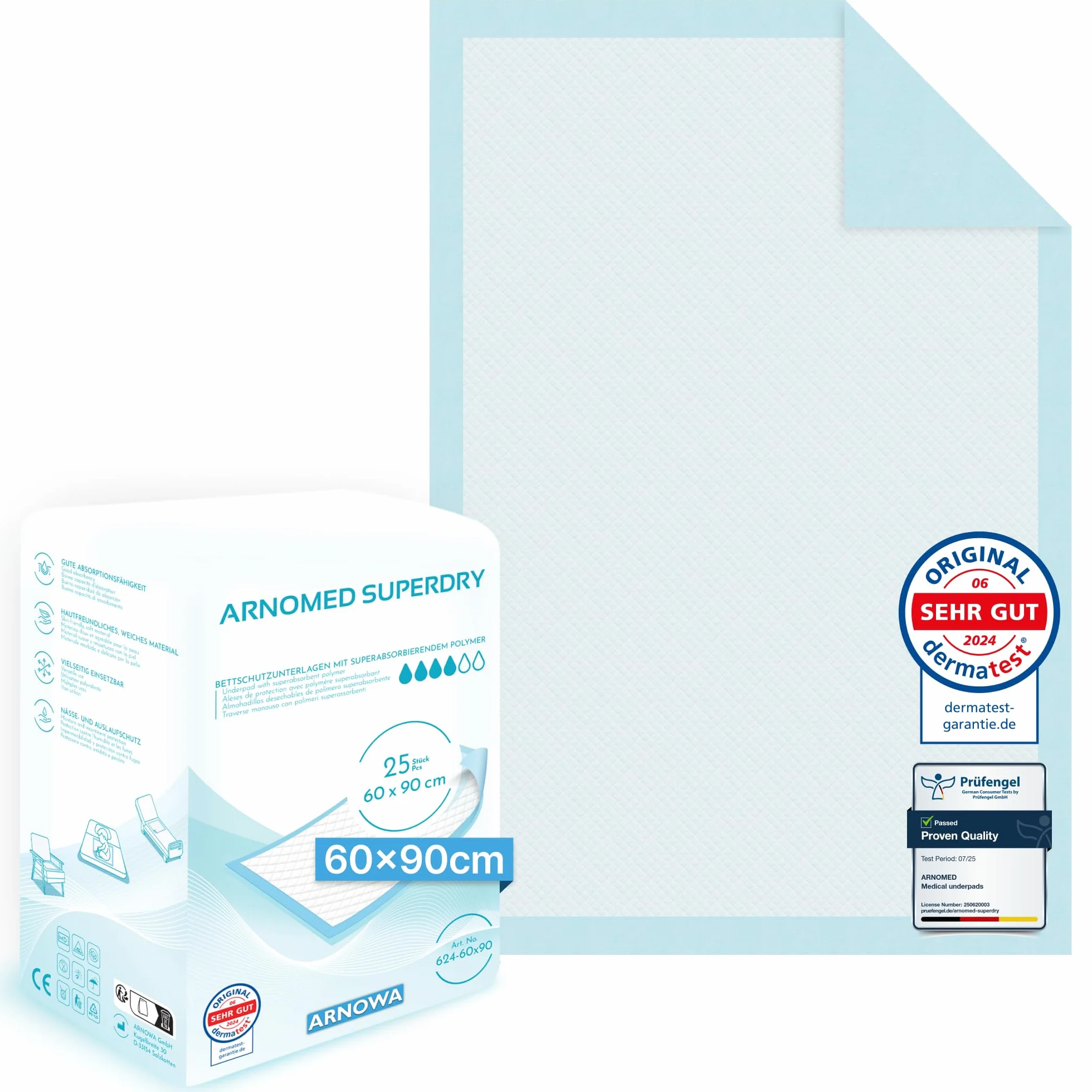 100x ARNOMED alèses d'incontinence à Usage Unique , alèses absorbantes 60x90cm, alèses pour bébé à Usage Unique, alèses de lit en Cellulose 5 Couches en Cas d'incontinence, alèses à Usage Unique