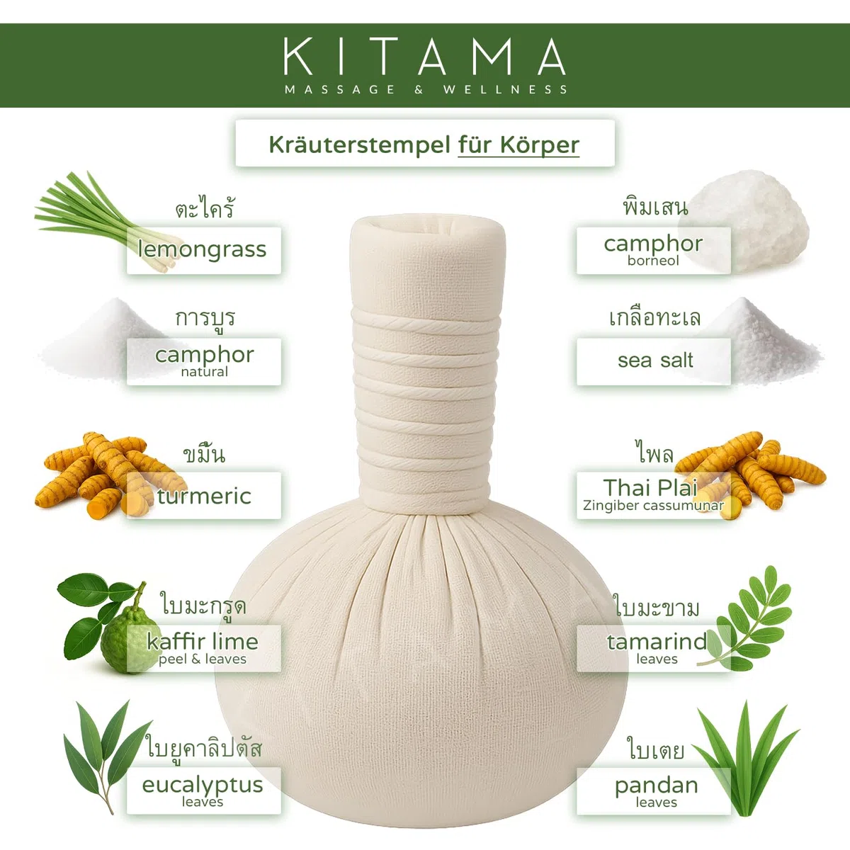 MyThaiMassage Pochon Massage ayurvédique aux plantes Thai Herbes 200g
