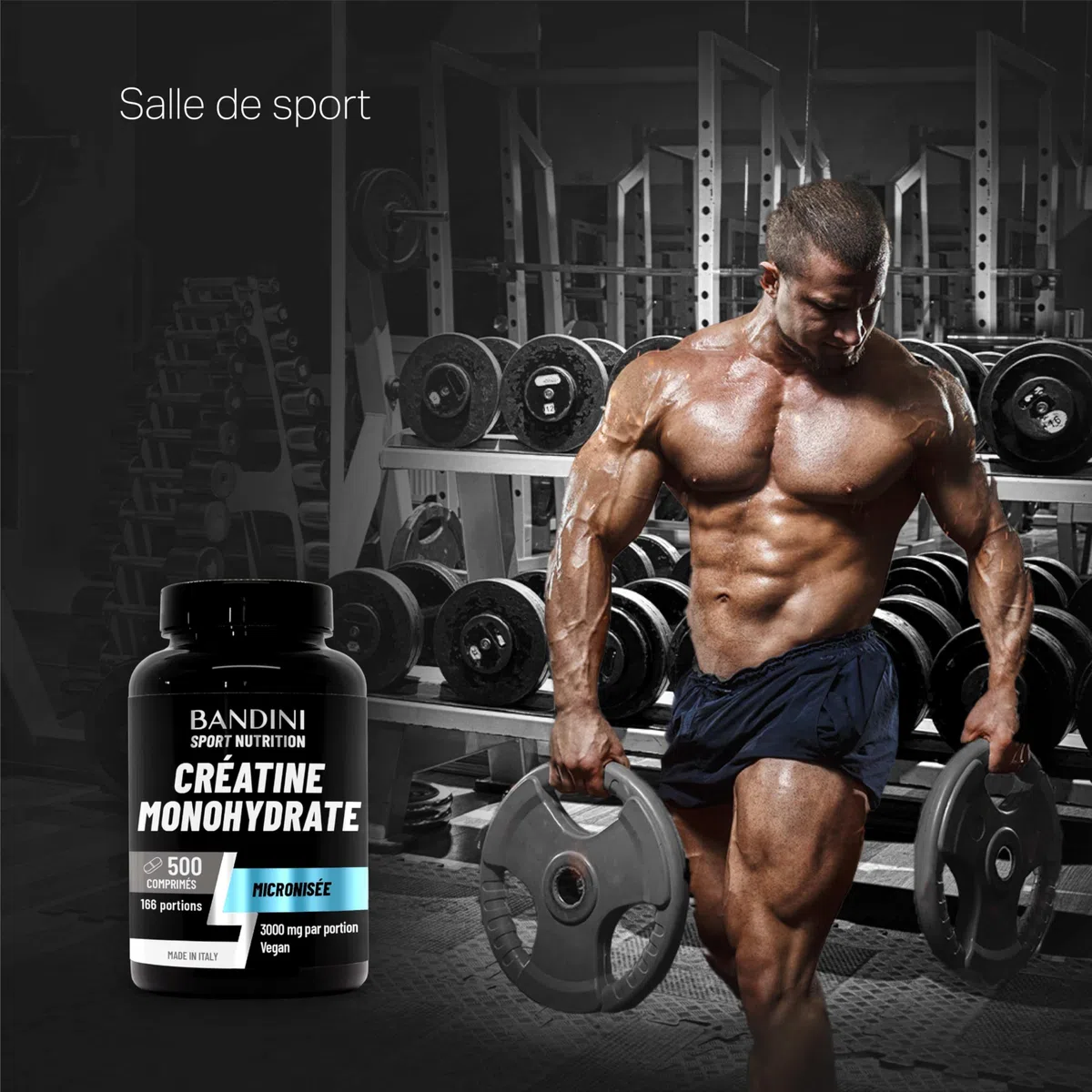 Bandini Créatine Monohydrate 500 Comprimés 3000mg par dose - Augmente les Performances Physiques & la Force Musculaire - Booster Musculation Puissant - Creatine Micronisée 100% Pure & Vegan