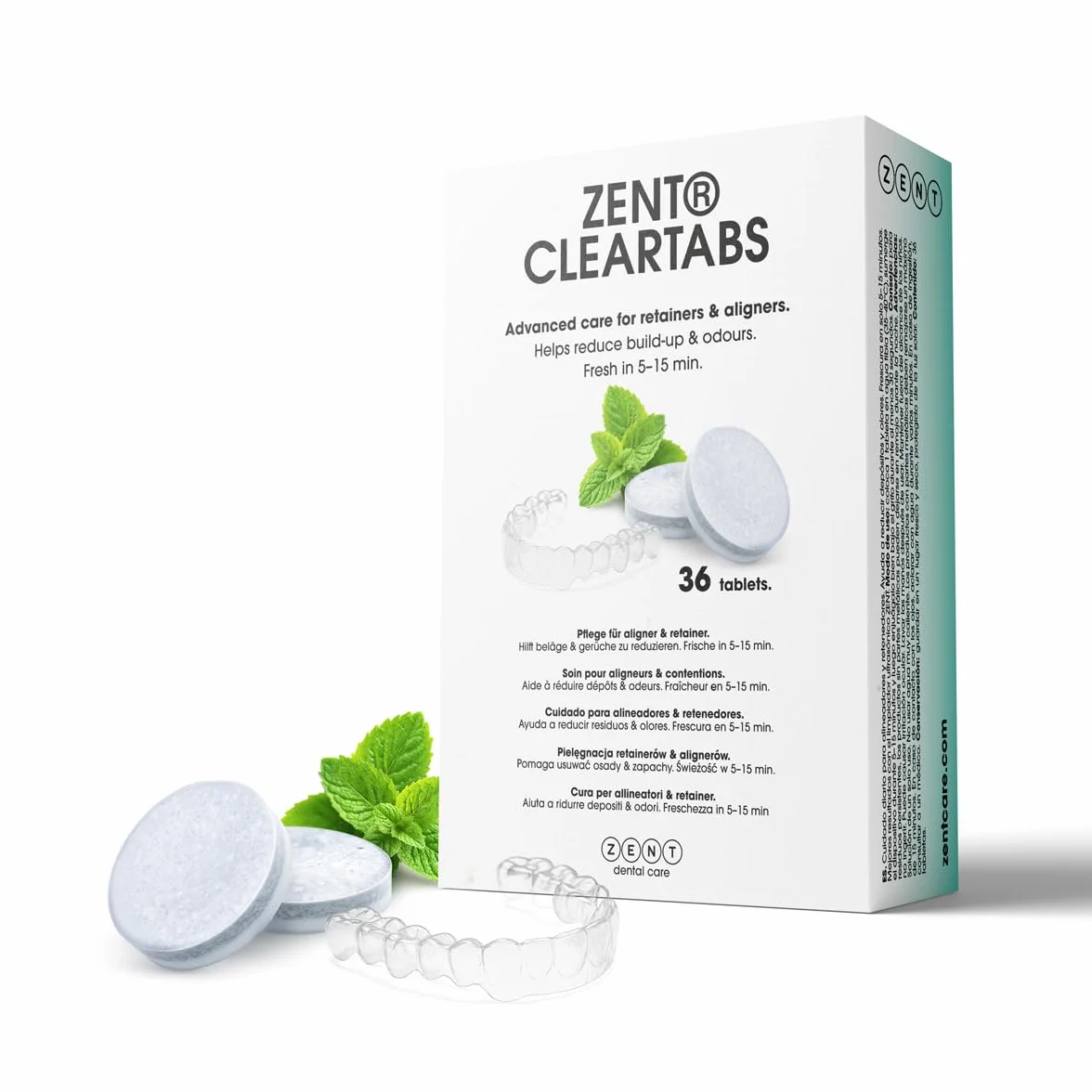 ZENT Nettoyant Pastille Appareil Dentaire - Pastille Gouttière Dentaire et Dentier, Nettoyant Prothèse Dentaire, Compatible Nettoyeur Ultrasons, Menthe - 36 Pièces