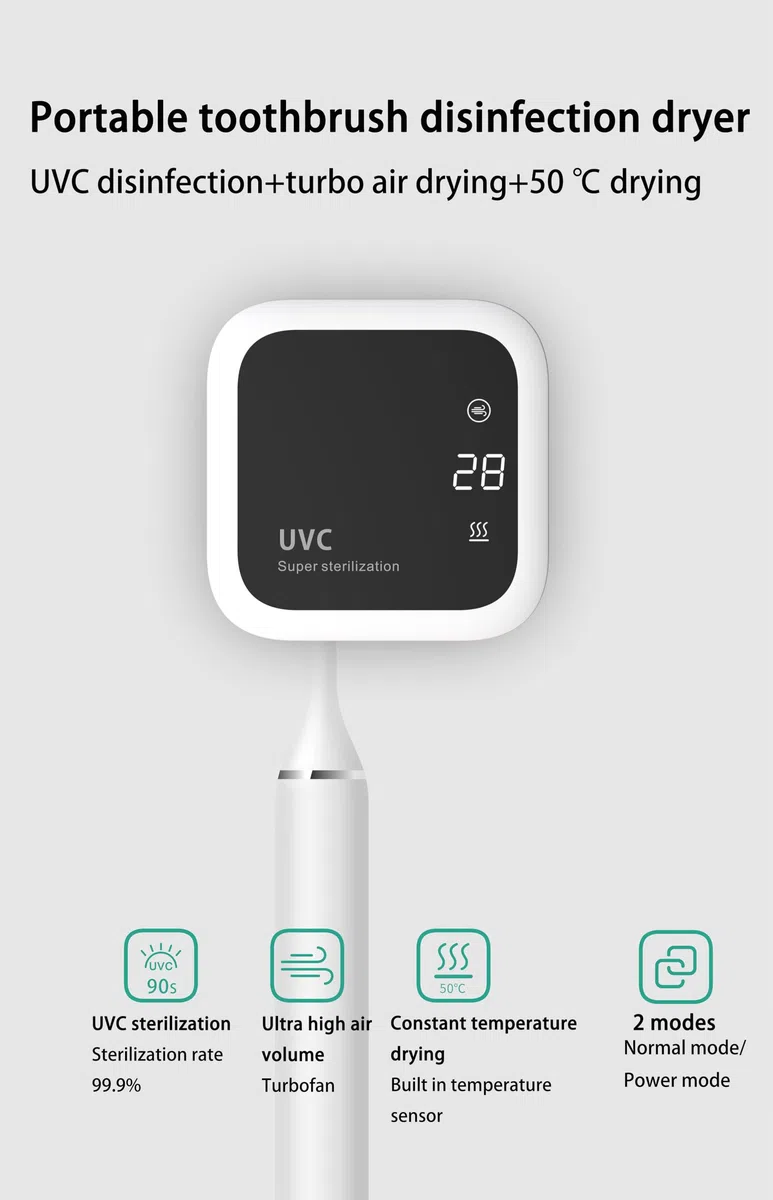 Winnes Stérilisateur de brosse à dents avec lumière UV, séchage à l'air extrêmement rapide, fonctionnement intelligent double mode pour protéger la santé bucco-dentaire de toute la famille, Blanc.,