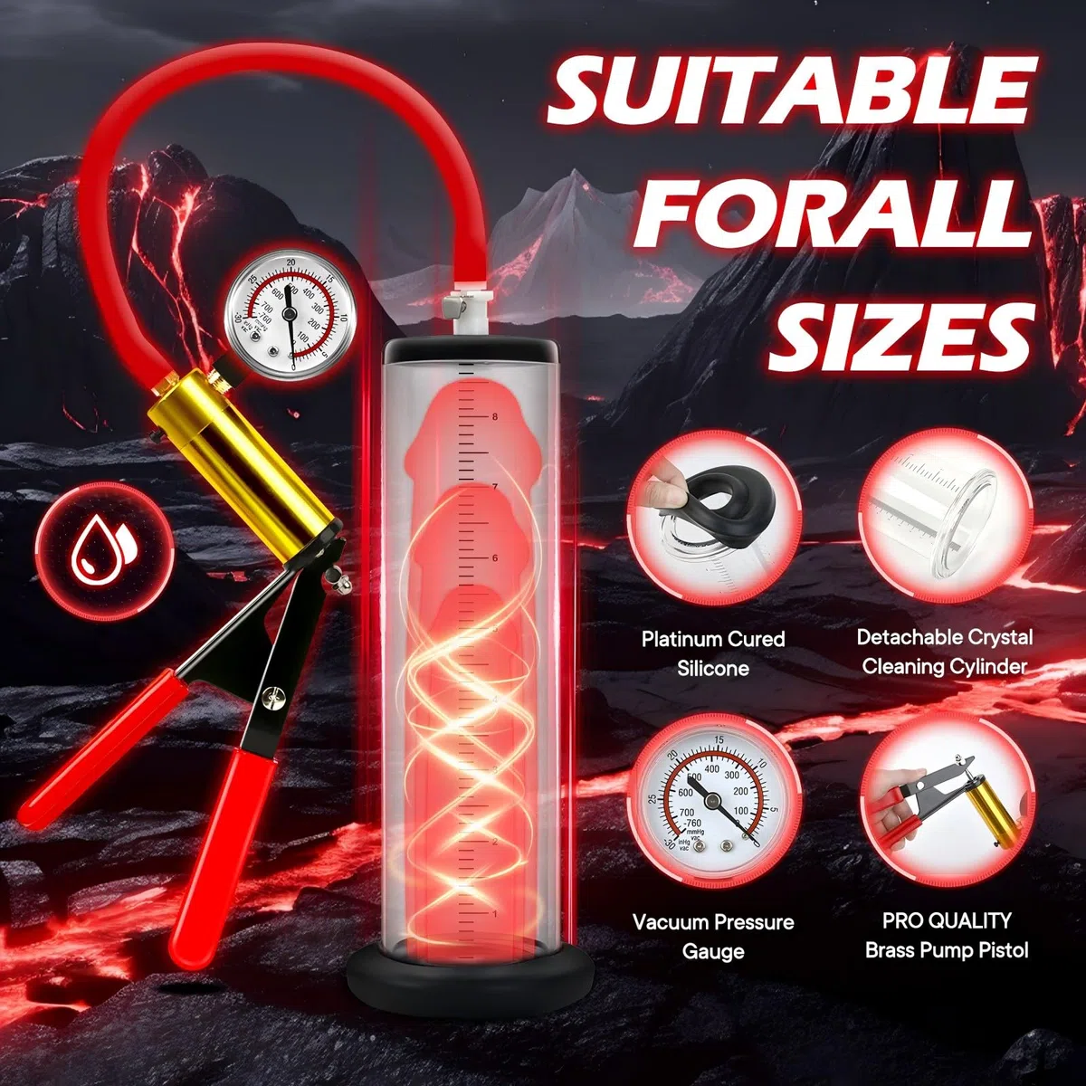 Pompes à Pénis Pompe Penis Manuelles avec Poignée en Métal Pompe a Penis avec Manomètre Pompe a Pénis pour Homme Vacuum Pompe à Pénis Transparentes avec Cadrans Agrandir Son Pénis (51mm)