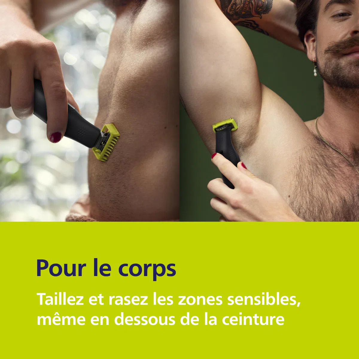 Philips OneBlade Pro 360 Visage + Corps Tondeuse à barbe électrique, 1 lame 360, 14 hauteurs de coupe, QP6652/30