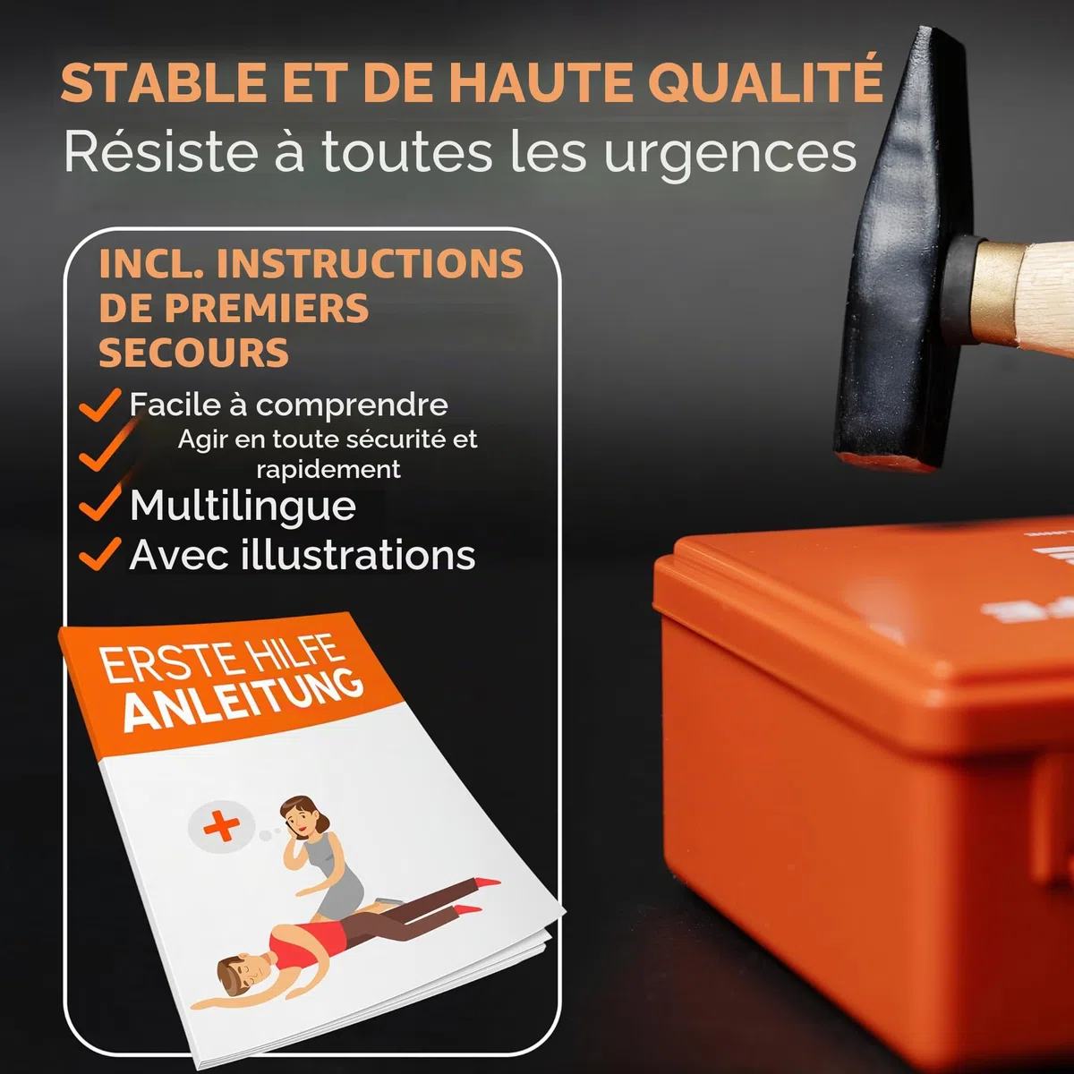 Trousse de premiers secours DIN 13157:2021 avec support mural et autocollants – Mallette universelle pour entreprise