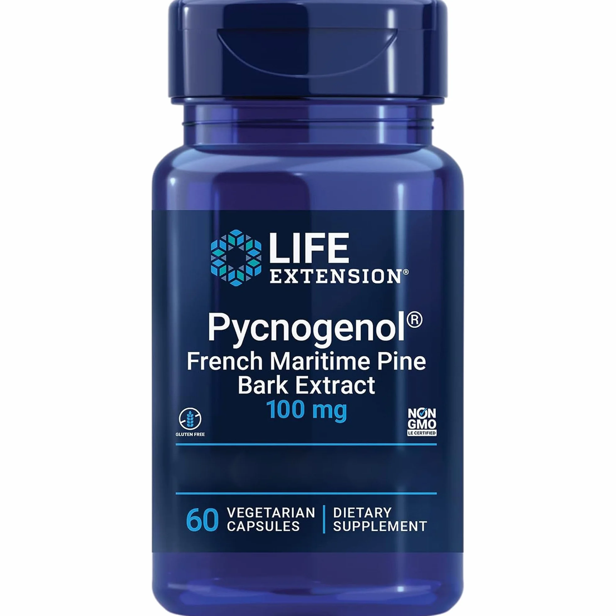 Life Extension, Pycnogenol, Extrait d'Écorce de Pin, 100mg, 60 Capsules végétaliennes, Sans Gluten, Végétarien, Sans Soja, Sans OGM