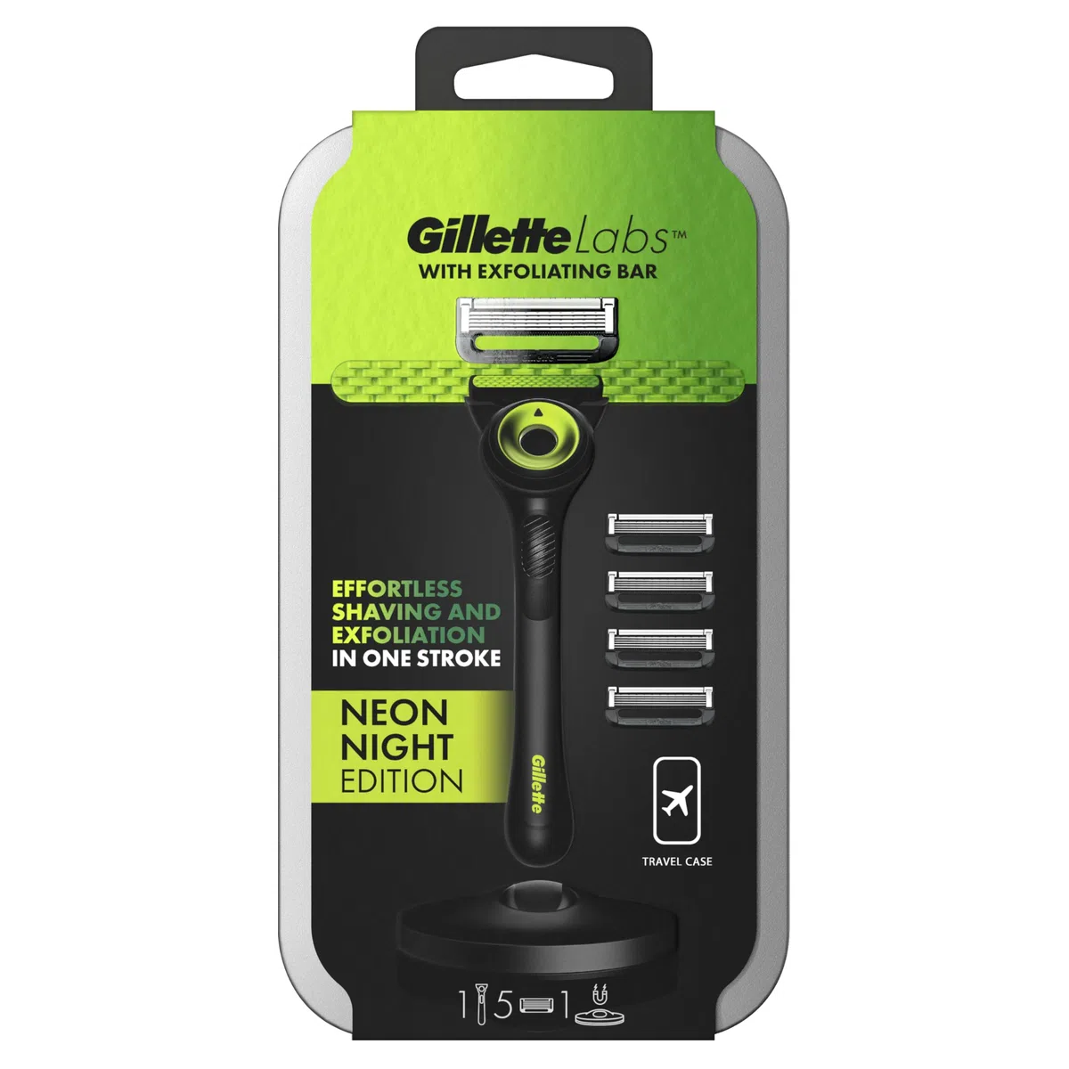 Gillette Labs Rasoir homme avec barre intégrée, étui de voyage, 5 lames de rechange