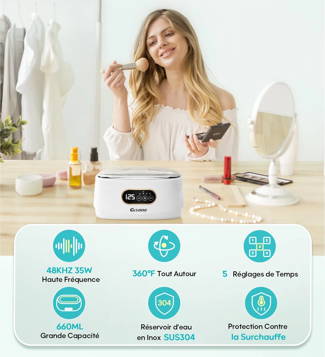 Nettoyeur Ultrasons 660ML 48000Hz 5 Réglages de Temps Professionnel pour Bijoux Montres Lunettes Tête de Rasoir