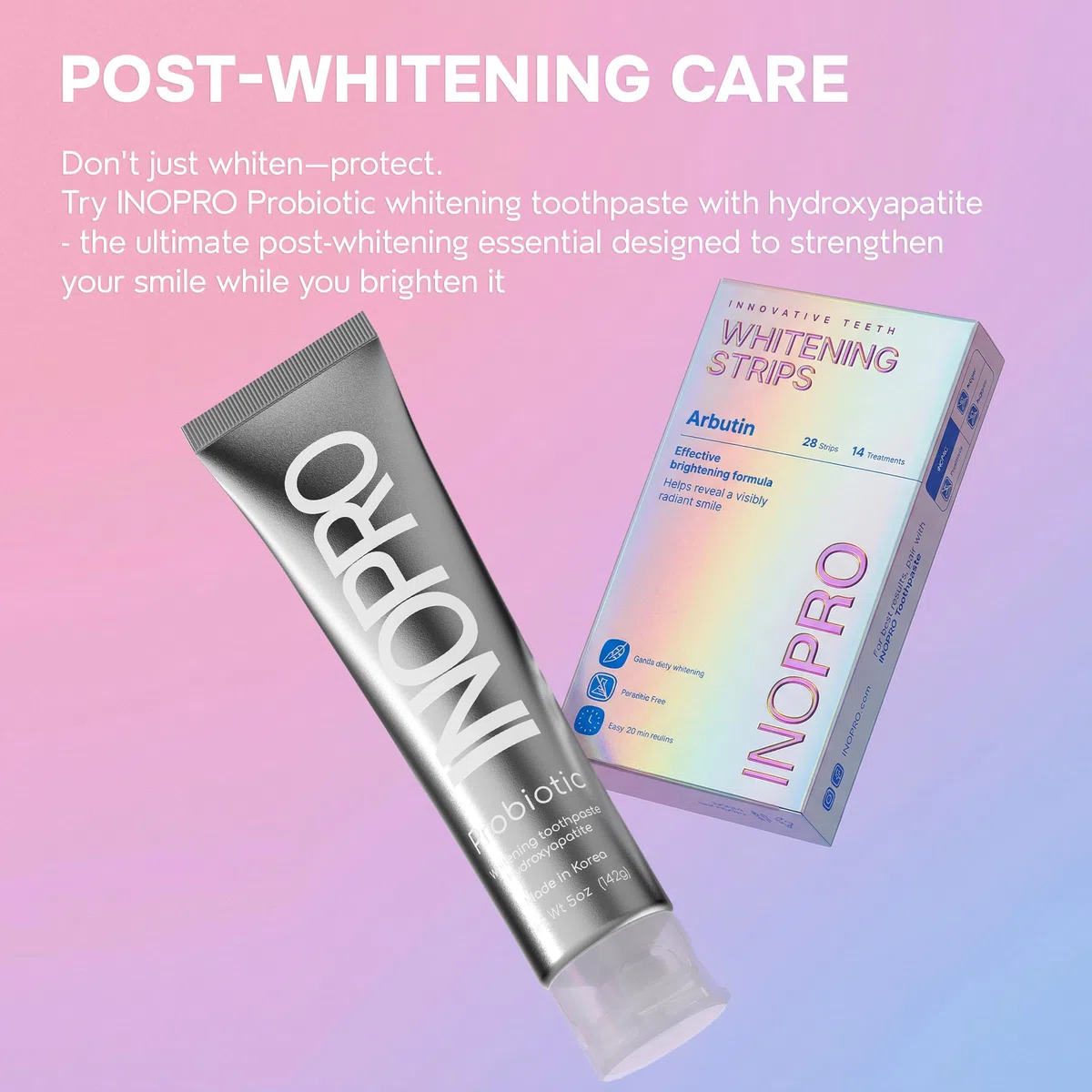InoPro Green Teeth Whitening Strips - Peroxide Free - Deep Stains Removal - 14 Treatments, 28 Strips