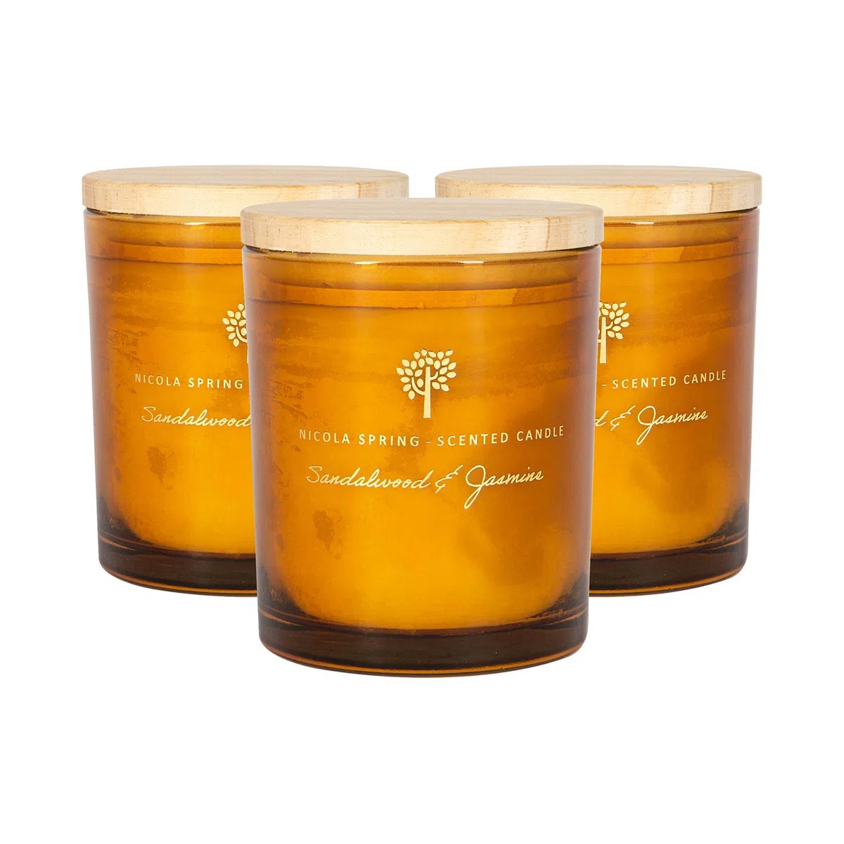 Nicola Spring Bougies parfumées cire de soja 130g Sanalwood & Jasmine Pack de 3