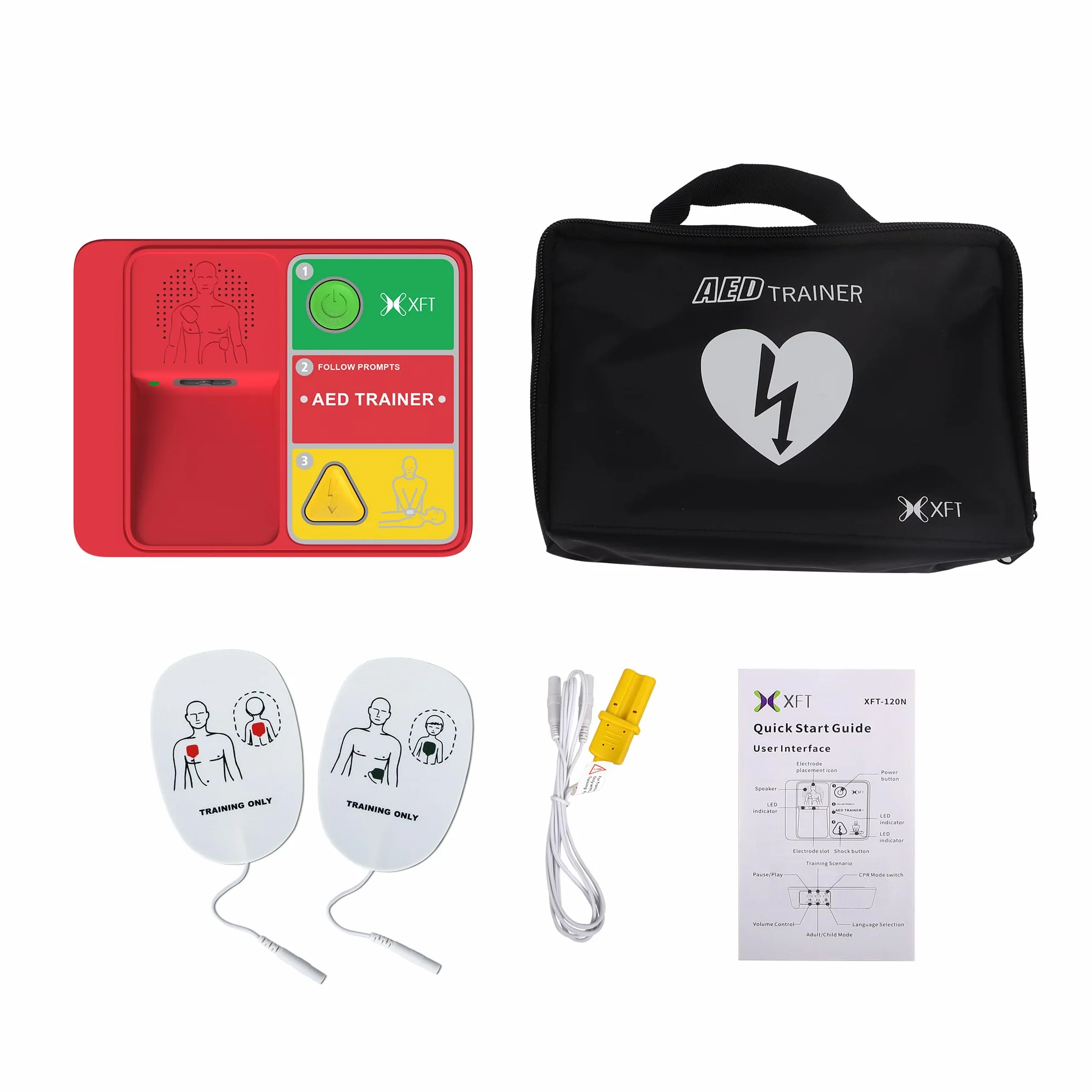 XFT-120N Kit d'entraînement pour défibrillateur AED Appareil d'entraînement CPR Trainer Devices, anglais, français, espagnol, portugais brésilien, 5 scénarios, kit d'entraînement de premiers secours