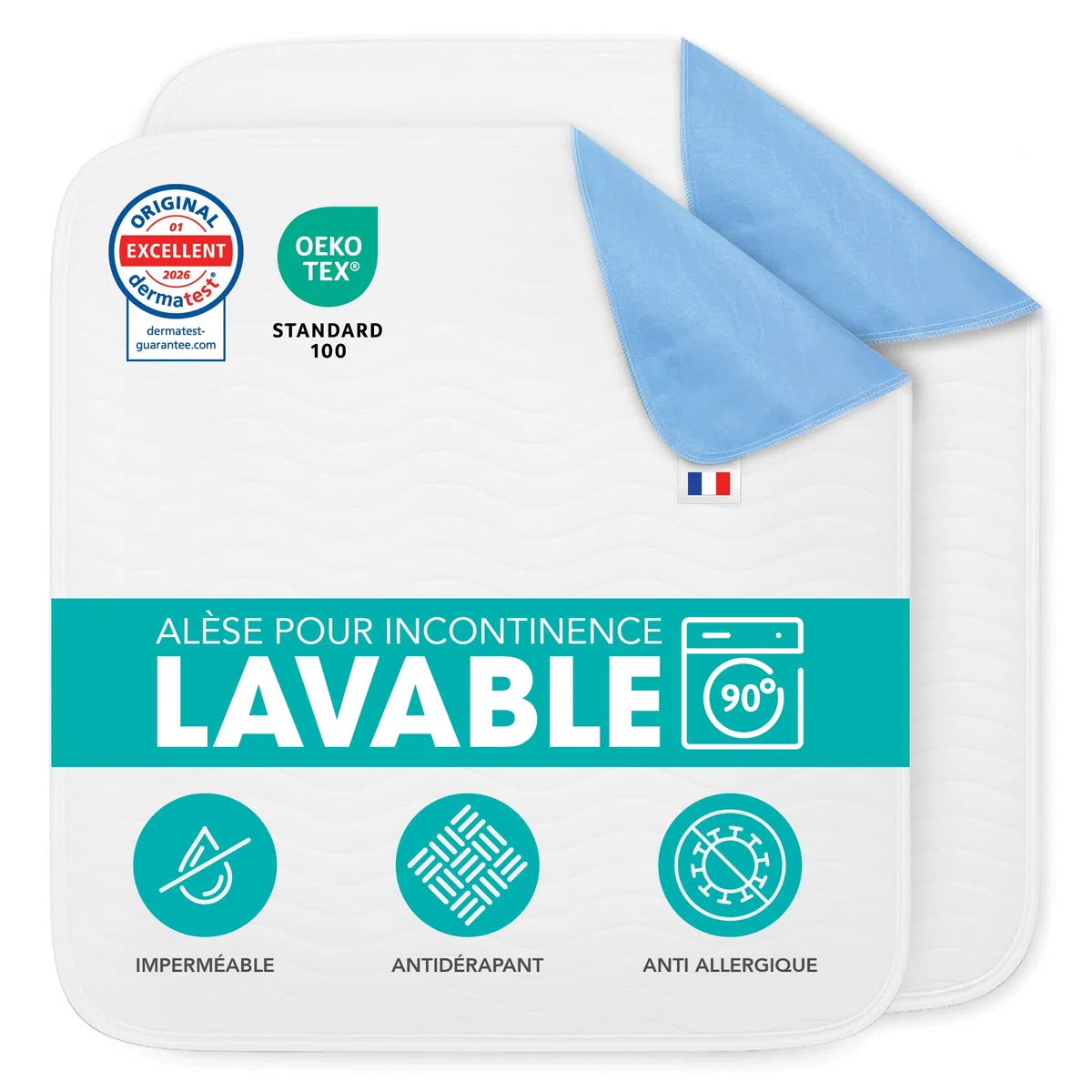 Ôhm 2X Alèse Lavable Incontinence 90x160 cm – Protège Matelas Imperméable Haute Absorption pour Fuites Urinaires, Protection Lit Nuit & Quotidien Adulte, Oeko-TEX