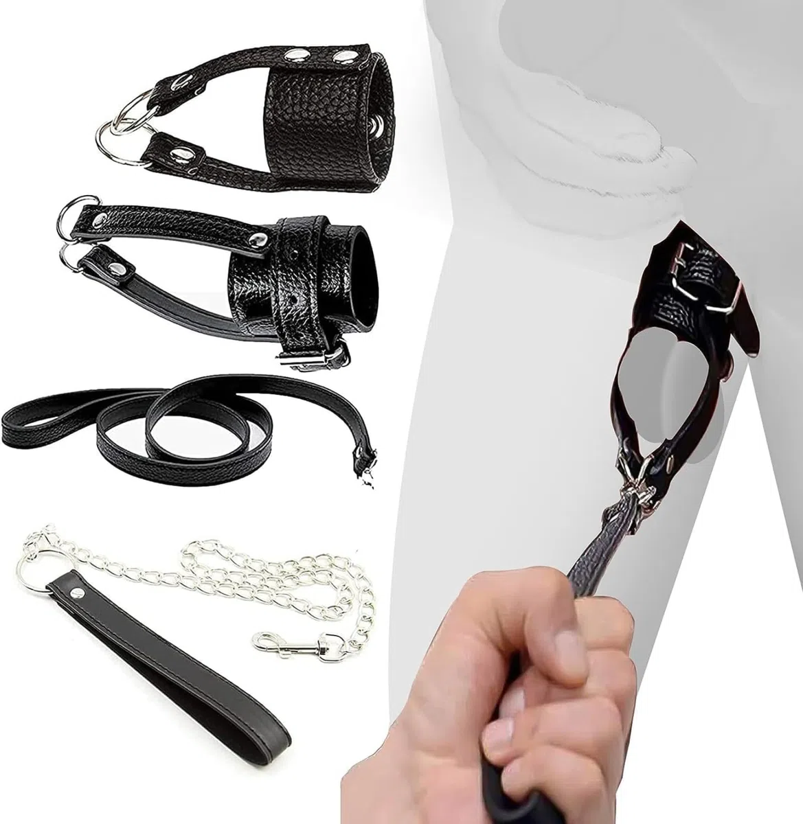 Étireur de scrotum BDSM réglable avec manchette pénienne - Kit de bondage sexuel SM