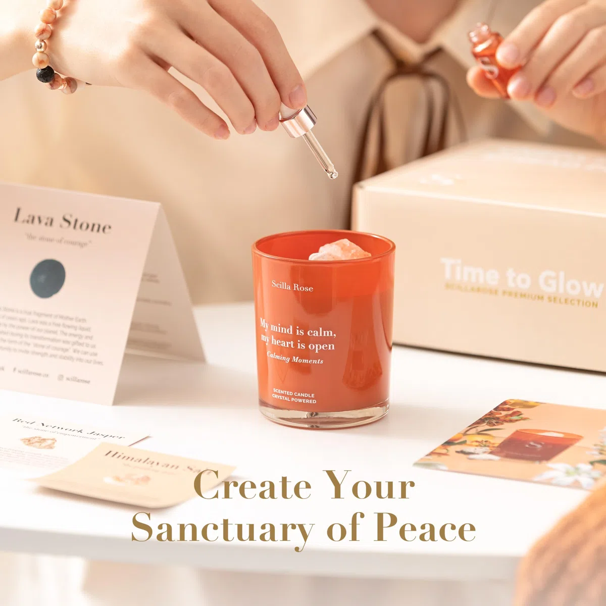 Bracelet Diffuseur d'Huiles Essentielles pour Femme avec Bougie Parfumée Cristal Luxueuse - Huile 'Inner Peace' pour Sommeil