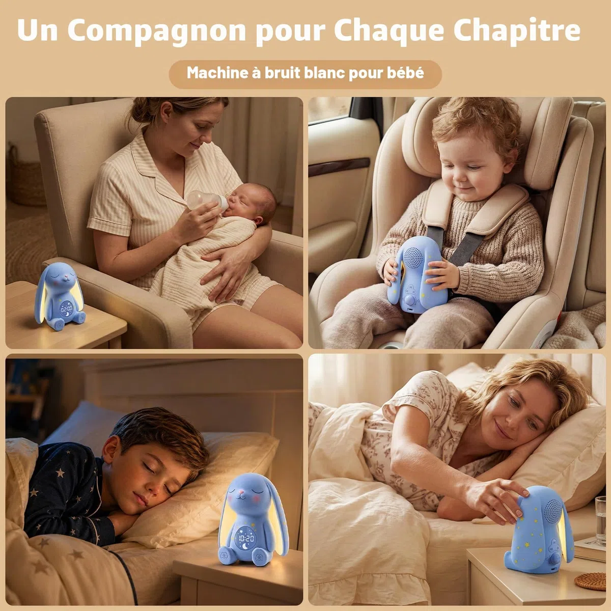 Mewaii Machine à Son pour Bébé avec Lumière Nuit, Détection des Pleurs, 100 Sons Relaxants, Contrôle App, Batterie Longue Durée
