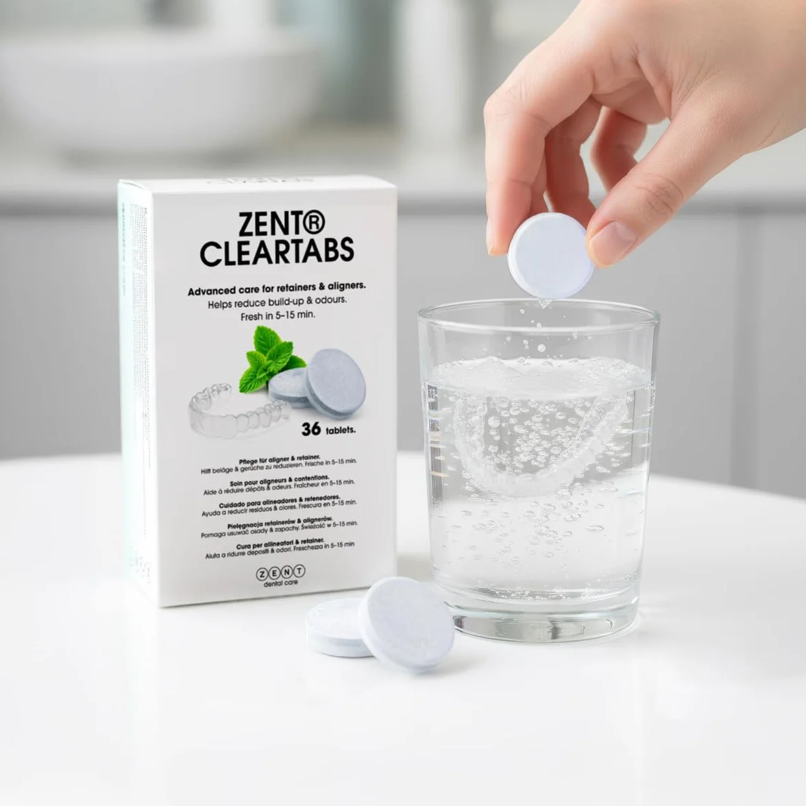 ZENT Nettoyant Pastille Appareil Dentaire - Pastille Gouttière Dentaire et Dentier, Nettoyant Prothèse Dentaire, Compatible Nettoyeur Ultrasons, Menthe - 36 Pièces