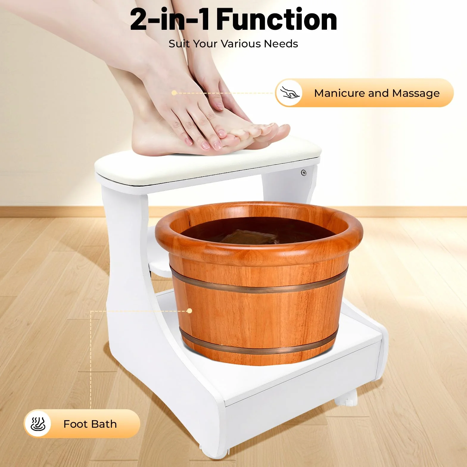 Table Manucure Chariot de Pédicure 52x41x55cm 20kg Charge Roulettes Freins Meuble Pedicure Salon Beauté