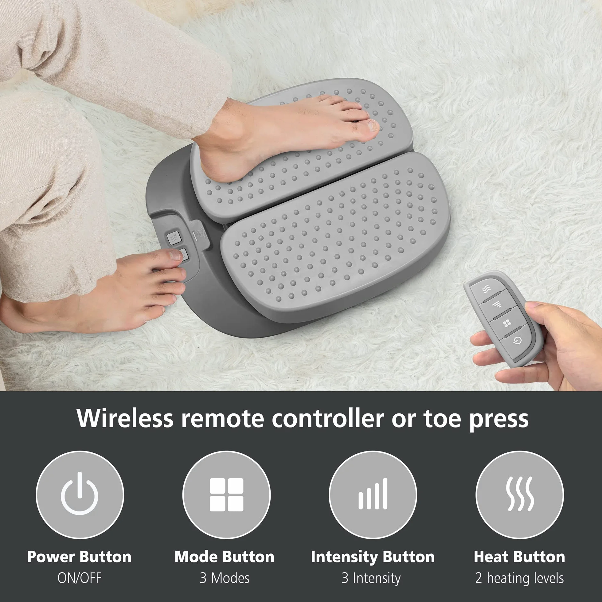 SNAILAX Massage Pieds Vibration Réglable avec Chaleur, Télécommande, Chauffe-Pieds, Appareil de Masseur Pieds électrique pour Circulation et Relaxation Des Pieds，Cadeau Maman Papa Homme Femme