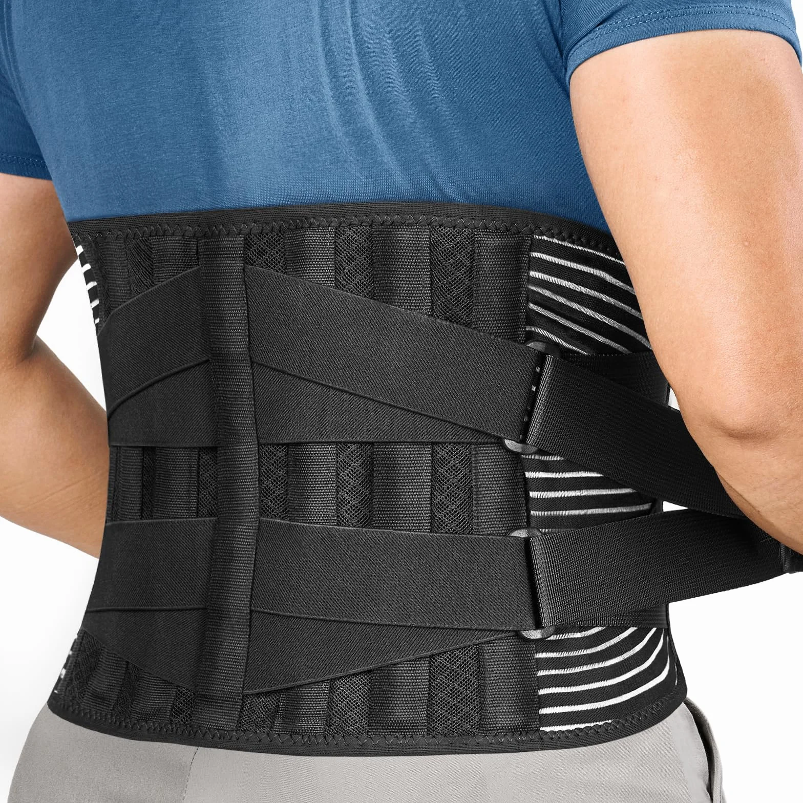 FREETOO Ceinture de Soutien Lombaire Maintenir Bien Les Lombaires et Le Dos Soulage la Douleur 4 Ressorts Soutien Sangle Double Réglable pour Homme et Femme,XL,Noir