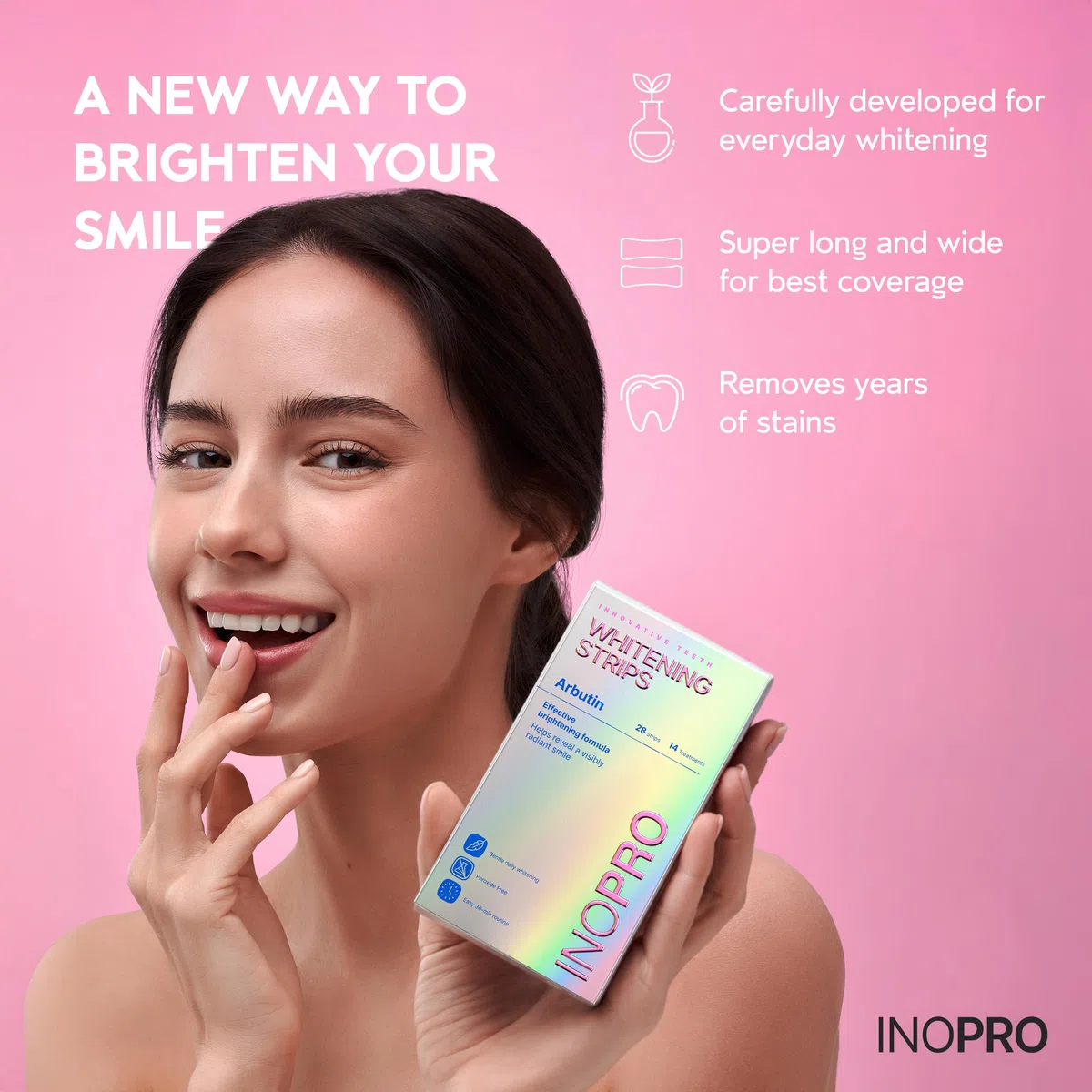 InoPro Green Teeth Whitening Strips - Peroxide Free - Deep Stains Removal - 14 Treatments, 28 Strips
