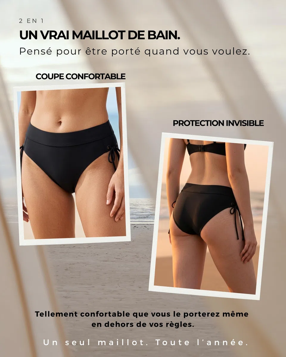 Maillot de Bain Menstruel Adolescente & Femme | Technologie AquaSecure | Flux Léger et Moyen | Bas de Maillot de Bain Menstruel | Natation, Piscine & Mer | Jeune Fille et Ado | Écologique et Oeko-TEX