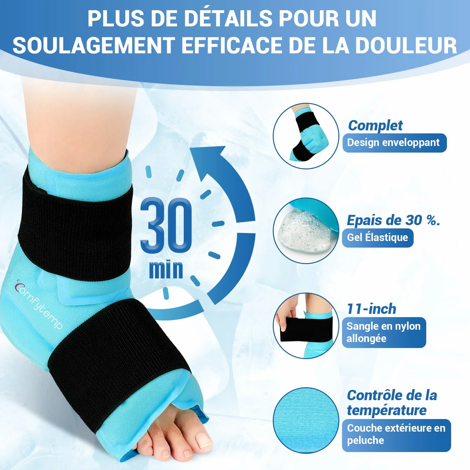 Comfytemp Poche de Glace Cheville Pied Thérapie Chaud Froid Soulager Douleur Fasciite Plantaire Entorse Gonflement Tendinite Achille 1 Unité