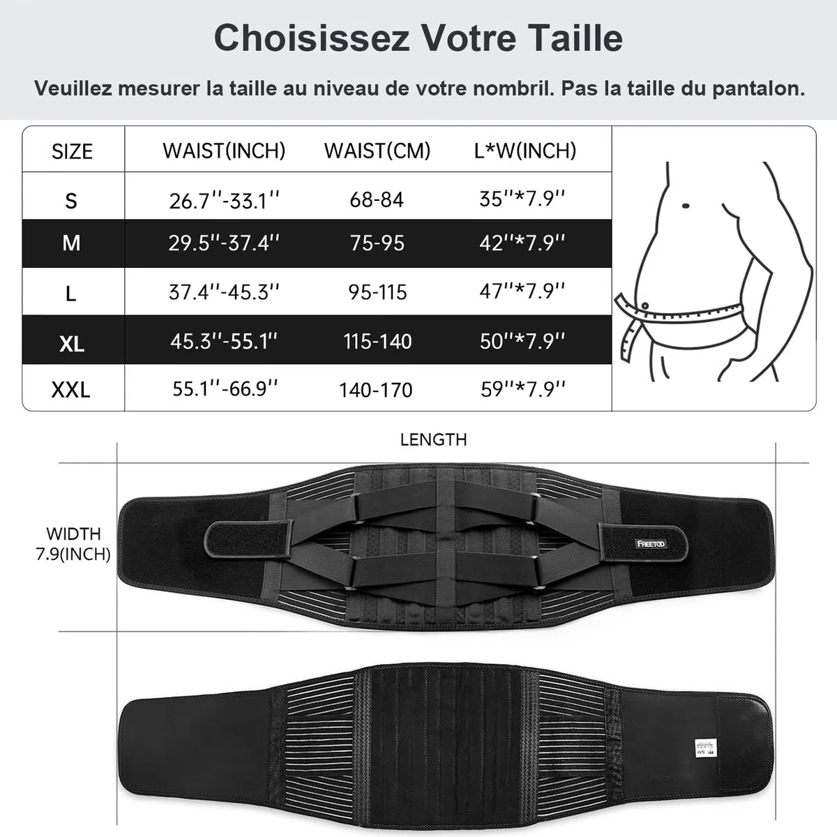 FREETOO Ceinture de Soutien Lombaire Maintenir Bien Les Lombaires et Le Dos Soulage la Douleur 4 Ressorts Soutien Sangle Double Réglable pour Homme et Femme,XL,Noir
