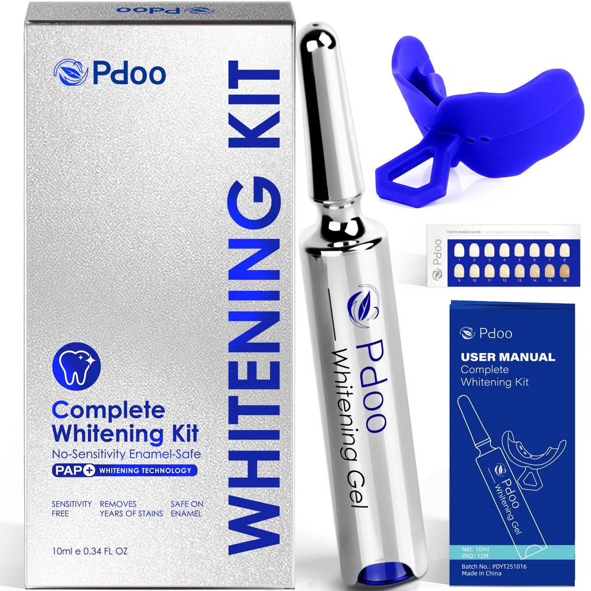 Kit Blanchiment Dentaire PAP+ | Gel Blanchiment Dentaire 10ml & Plateau | Sans Peroxydes, Sans Sensibilité, Menthe