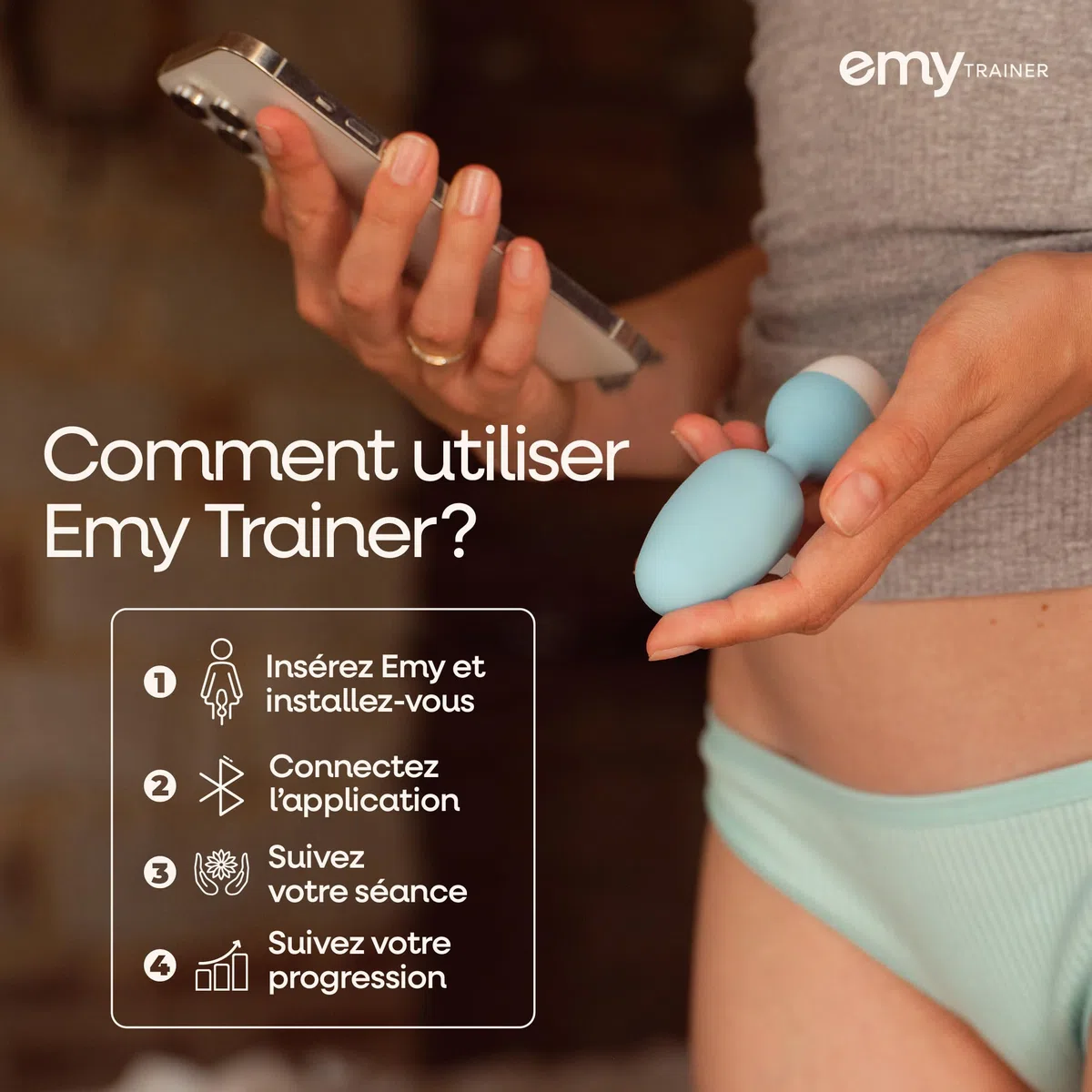 Emy | Sonde Périnéale Connectée Dispositif Médical FR | Biofeedback Rééducation Périnée pour Fuites Urinaires Post-Partum Ménopause Sport - Dispositif Médical CE conçu en France