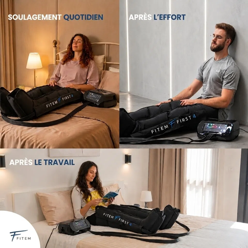 Bottes de pressothérapie jambes FITEM – Jambe lourde & drainage lymphatique | Amélioration Circulation sanguine jambe, massage fluide, confort toutes morphologies, utilisation simple, SAV français