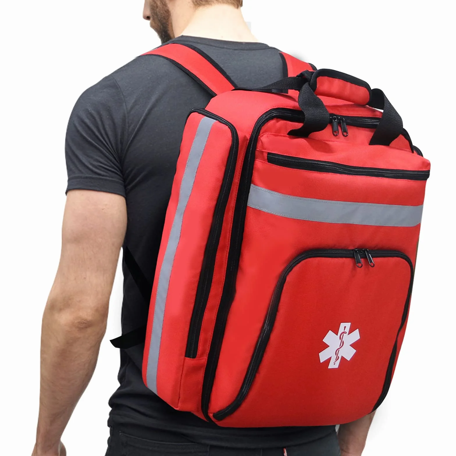 Sac à Dos Médical d'Urgence Vide, Sac de Premiers Secours Réfléchissant, Grande Capacité (Rouge)