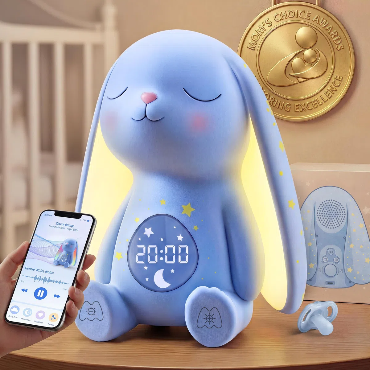 Mewaii Machine à Son pour Bébé avec Lumière Nuit, Détection des Pleurs, 100 Sons Relaxants, Contrôle App, Batterie Longue Durée