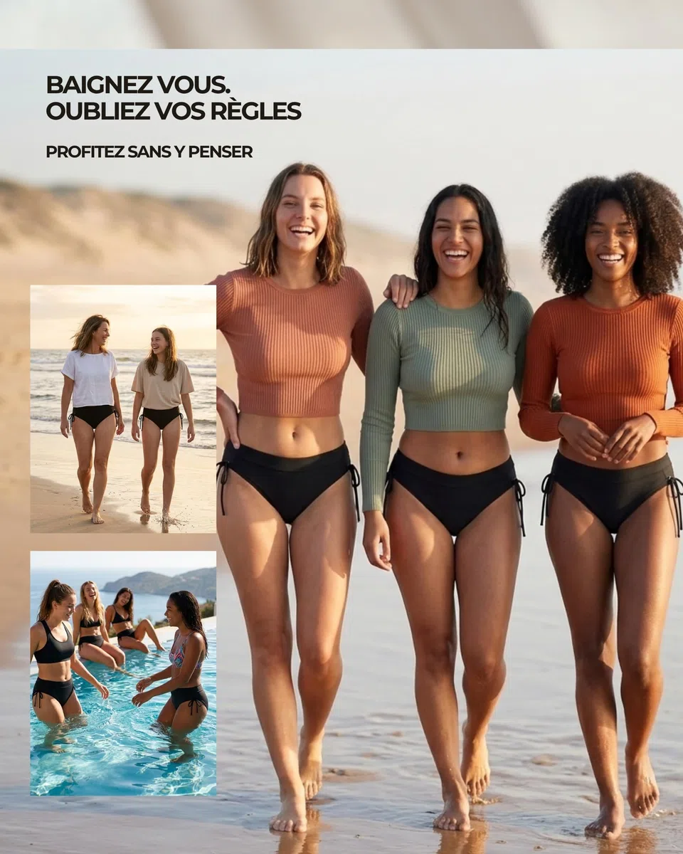 Maillot de Bain Menstruel Adolescente & Femme | Technologie AquaSecure | Flux Léger et Moyen | Bas de Maillot de Bain Menstruel | Natation, Piscine & Mer | Jeune Fille et Ado | Écologique et Oeko-TEX