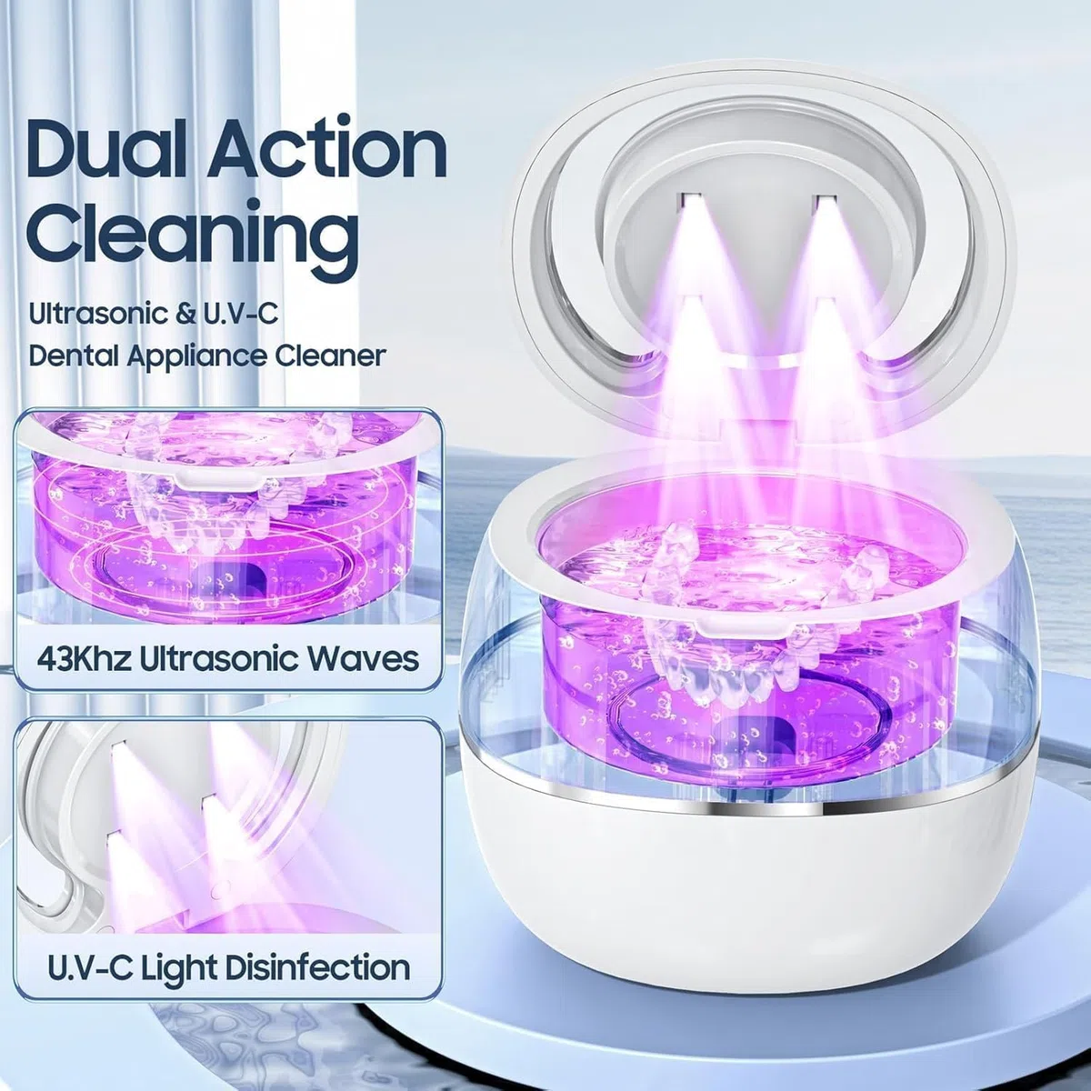 Lyra Officie Dentaclean Nettoyeur à Dentier Ultrasons 2026 Stérilisateur Ultrasonique UV 42000Hz Noir