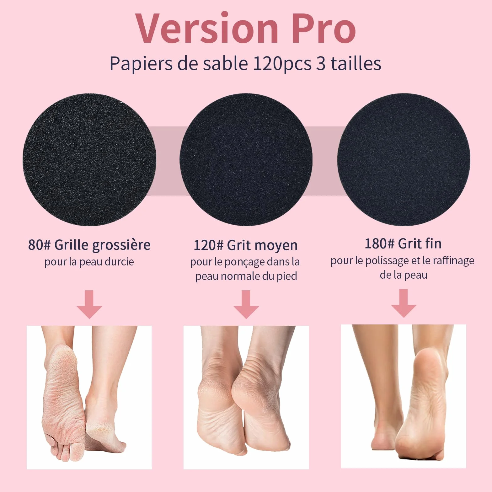 AprElm E1 Rapeuse Pieds électrique Professionnelle 12 cm avec 120 Disques Abrasifs et Vitesse Variable Rose
