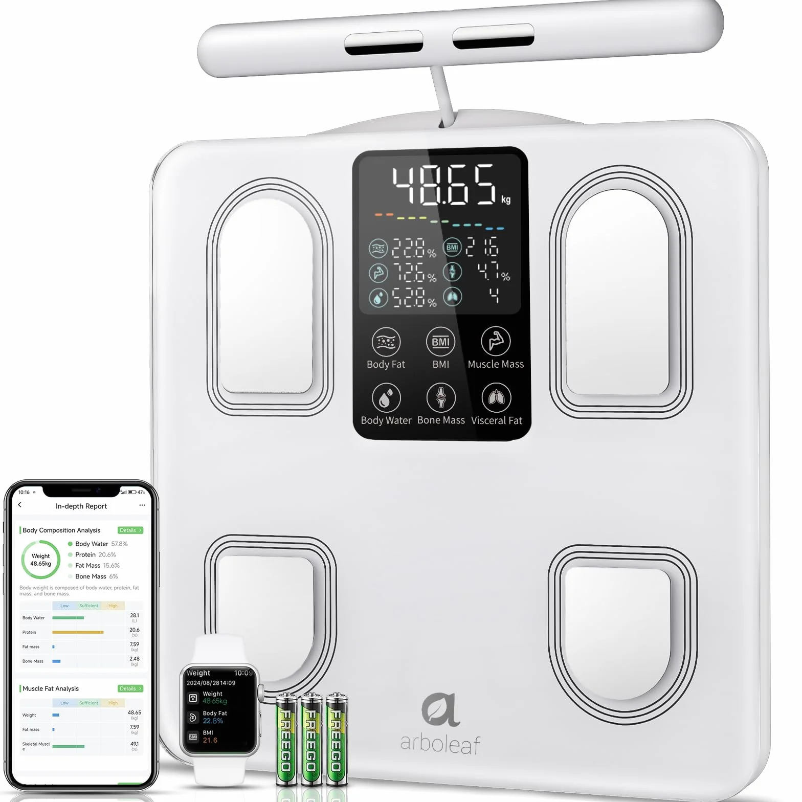 Arboleaf Balance Impédancemètre Connectée 8 Électrodes 180kg - Pèse Personne avec Mesure Masse Grasse et Musculaire
