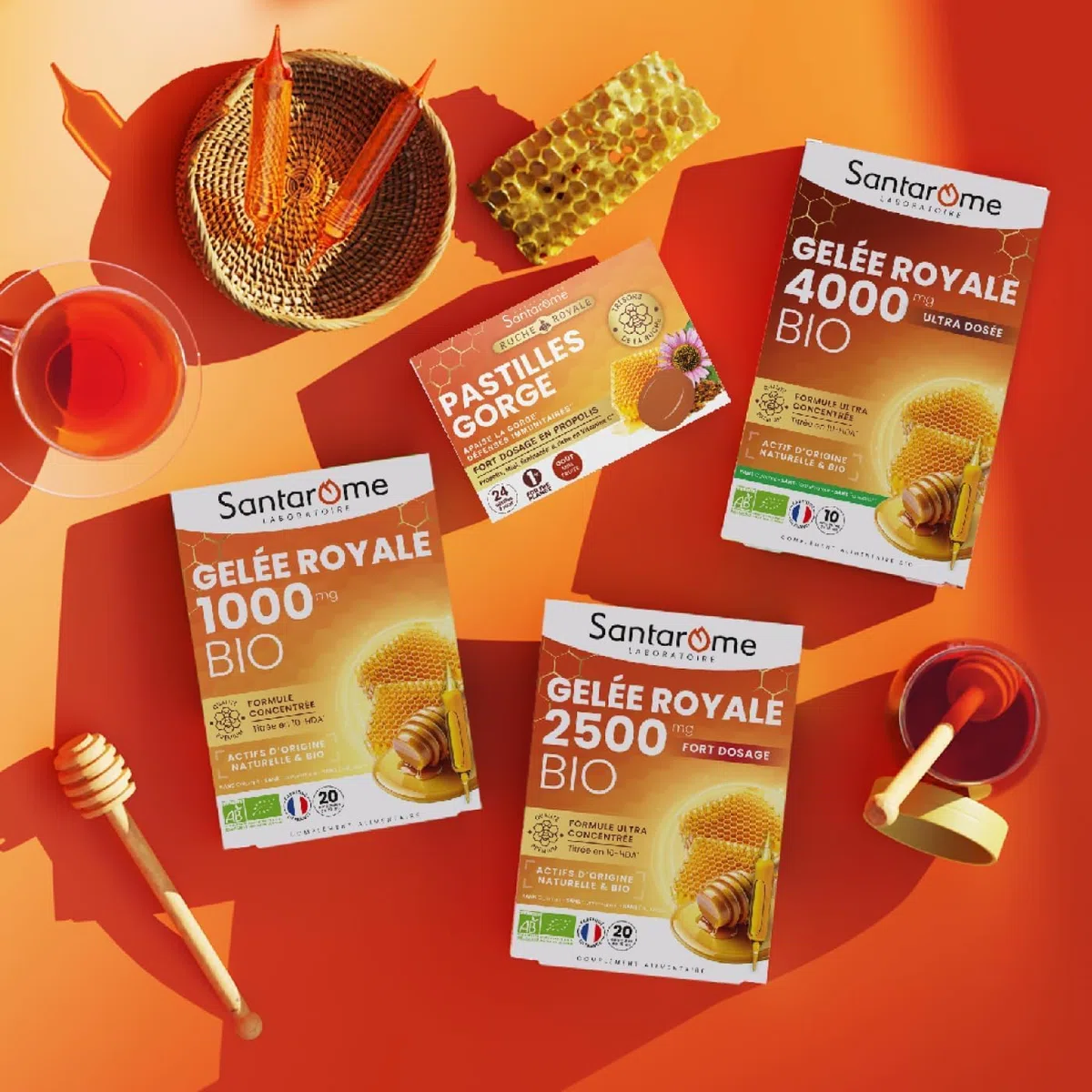 Santarome Gelée Royale 4000mg Bio Complément alimentaire immunité Lot de 3 x 10 ampoules