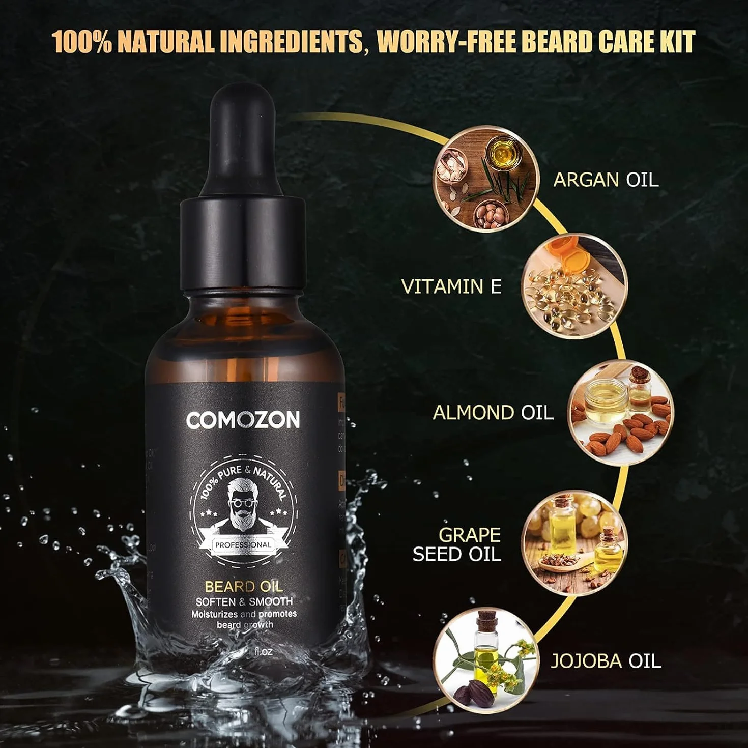 Kit Barbe Homme Complet 12 en 1, Soin Barbe avec Huile, Shampoing, Crème, Peigne, Ciseaux, Brosse, Rasoir