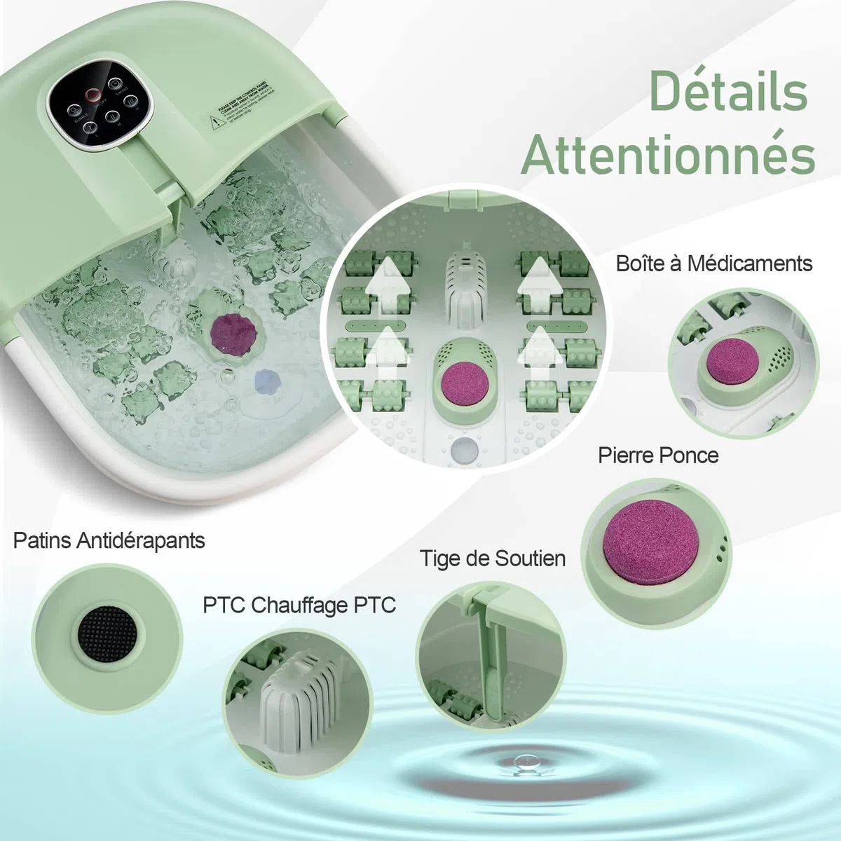GOPLUS Bain de Pied Massant Chauffant Spa avec 16 Rouleaux Massage, Bain de Pieds Électrique Pliable avec Bulle, Pierre Ponce Shiatsu, Température Réglable 41-45℃, Télécommande, Minuterie (Vert Clair)