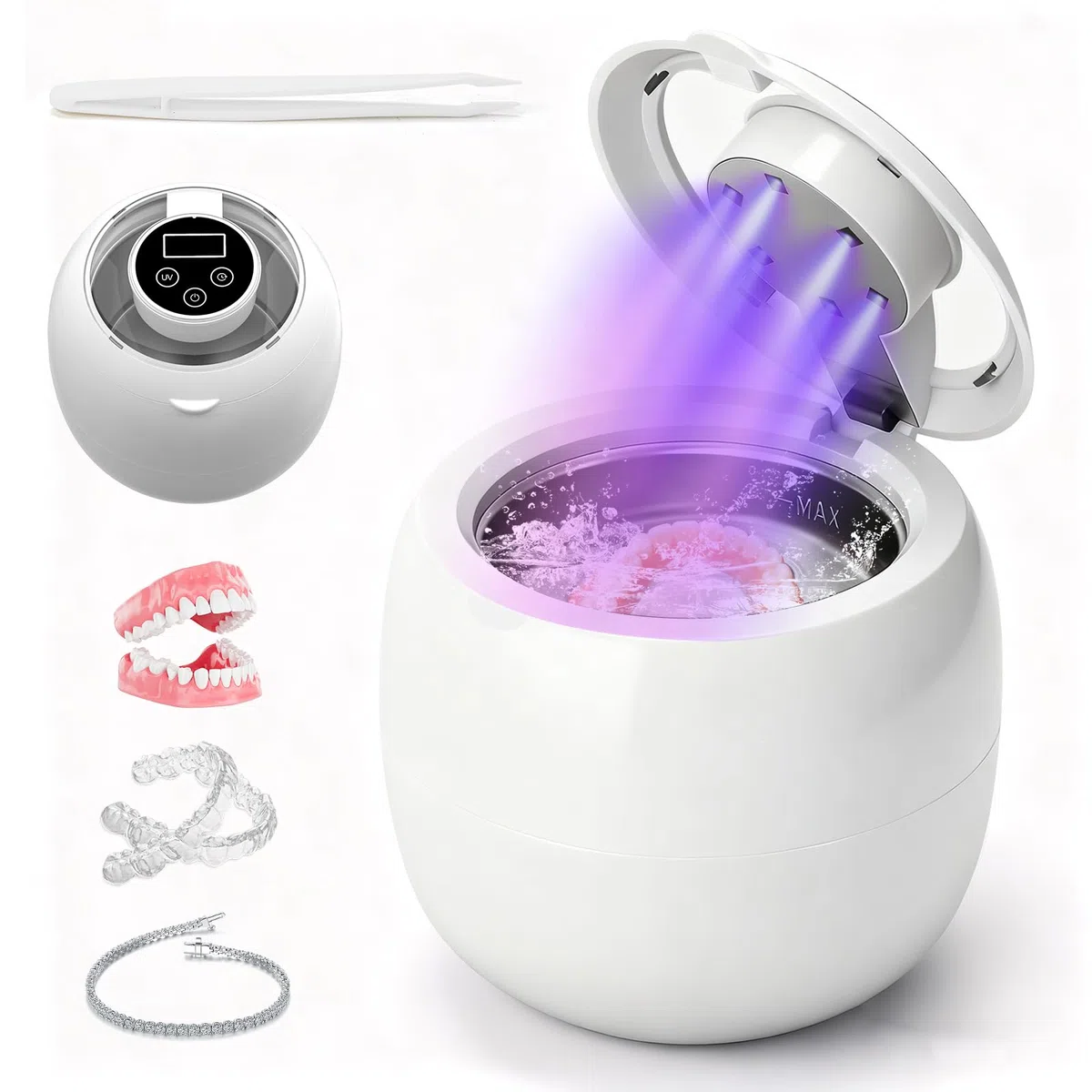 LONGYI Nettoyeur Ultrasons 45KHZ 6 Lampes UV Batterie intégrée 4 Réglages Minuterie 210ML Dental Pod UDC-80