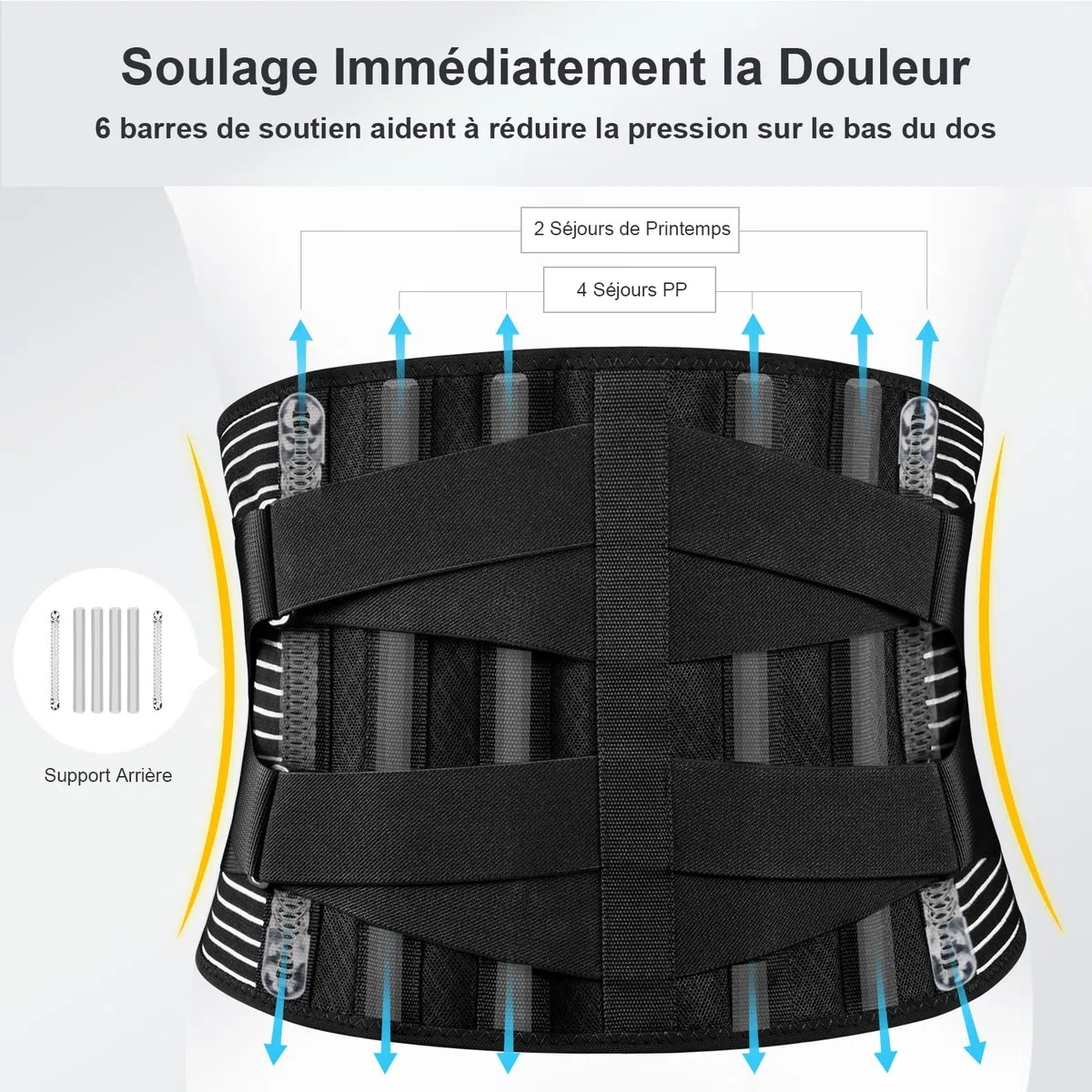 FREETOO Ceinture de Soutien Lombaire Maintenir Bien Les Lombaires et Le Dos Soulage la Douleur 4 Ressorts Soutien Sangle Double Réglable pour Homme et Femme,XL,Noir