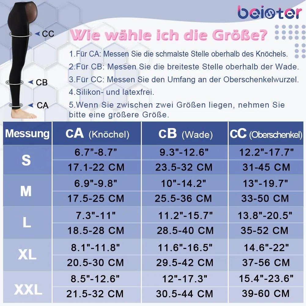 Beister Collants de compression médicaux pour femmes enceintes 20-30 mmHg Bas sans pieds Long pantalon avec bande élastique